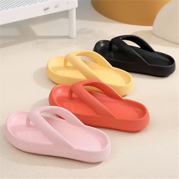 

slippers flip flops wholesale summer casual thong slippers outdoor beach sandals eva flat platform comfy shoes women couple thick soled 2304, Black