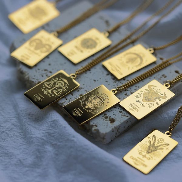 

strands strings stainless steel zodiac sign necklace for women vintage libra pendant chain collar choker jewelry 230424, Black
