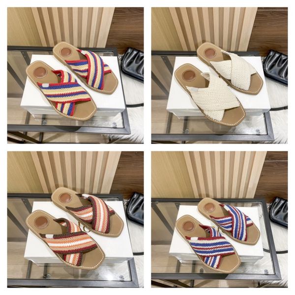 

designers womens sandals women girls woody slippers crochet chioe flat mules cross strap slides rainbow braided sandal ladies summer holiday, Black