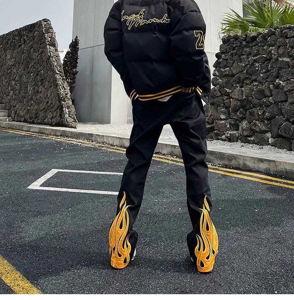 

men's jeans fried street embroidery hiphop black flame jeans high street men harajuku flared goth denim pants printed jeans men boyfrie, Blue
