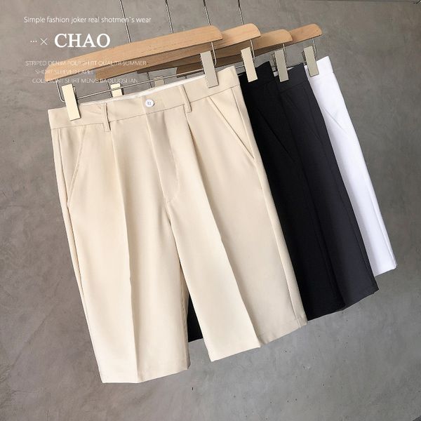 

men's shorts summer loose fitting men's shorts south korean solid shorts men's fashion business office button straight casual, White;black