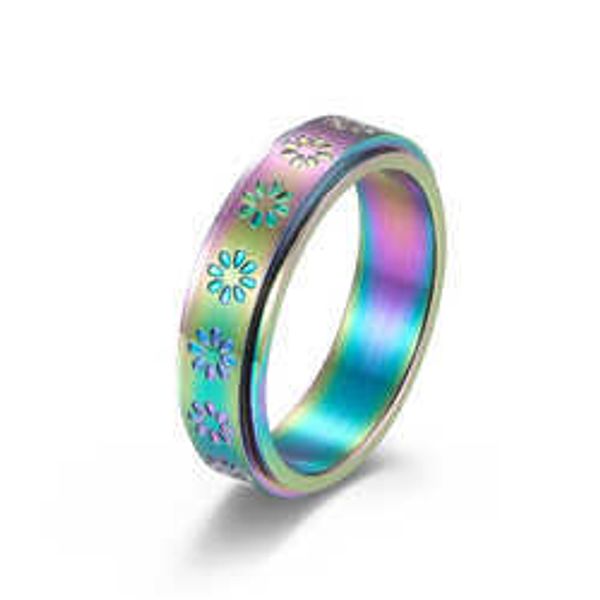 

wedding rings stainless steel flower spinner ring fidget stress relieving anxiety cute daisy rings wedding promise band ring, Slivery;golden