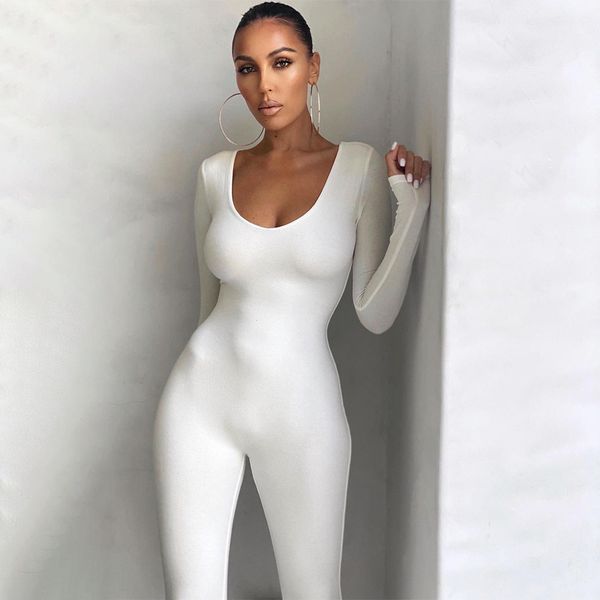 

women's jumpsuits rompers hirigin autumn and winter long sleeved jumpsuit women's v-neck tight black casual fitness street jacket, Black;white