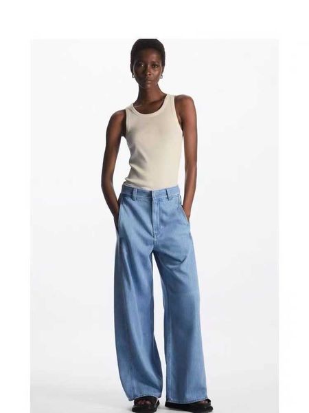 

c women's 2023 spring new casual edition light blue high waist slim wide leg jeans