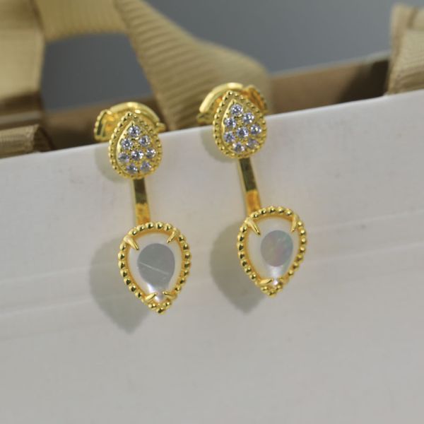 

925 sterling silver natural mother shell of pearl stud earrings for girls fashion jewelry brand earrings for women, Golden;silver