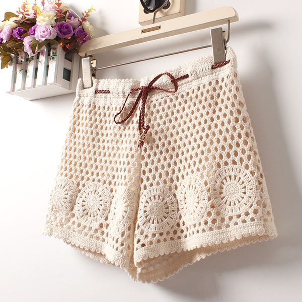 

women's shorts female summer beach cottage cotton yarn crochet hook eyelet shorts women bohemian boho gypsy ethnic tribal hippie ibiza, White;black
