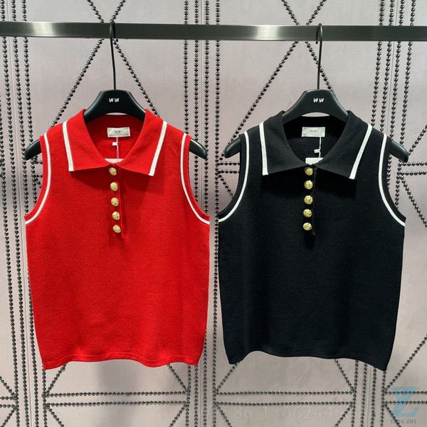 

2023 early spring metal button knitted vest women's t-shirt, Black