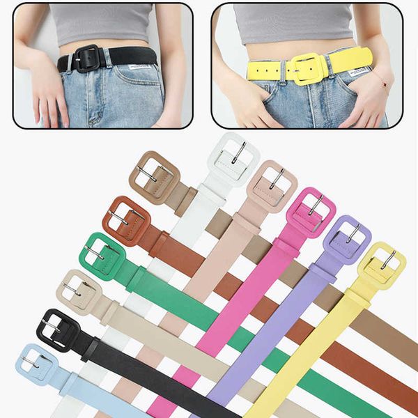 

belts gesper persegi sabuk dekoratif sederhana warna permen pin gesper sabuk lebar sweter rok wanita sabuk korset dekoratif untuk wanita w04, Black;brown