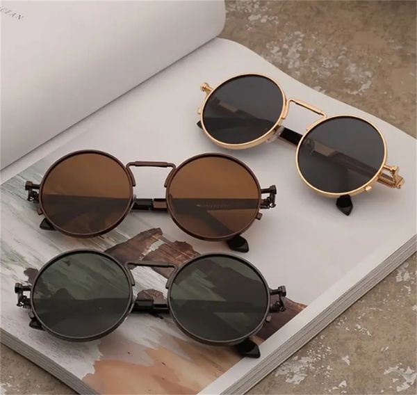 

1pair vintage punk style sunglasses fashion men's retro round metal frame sun glasses, White;black