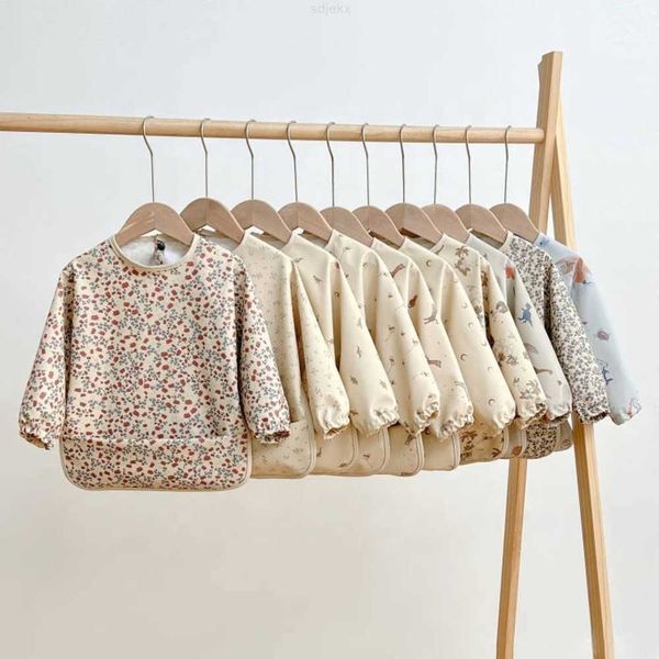 

clothing sets 2023new design baby kids toddler long sleeve scarf waterproof art smock feeding bib apron pocket infant boys girls burp cloth, White