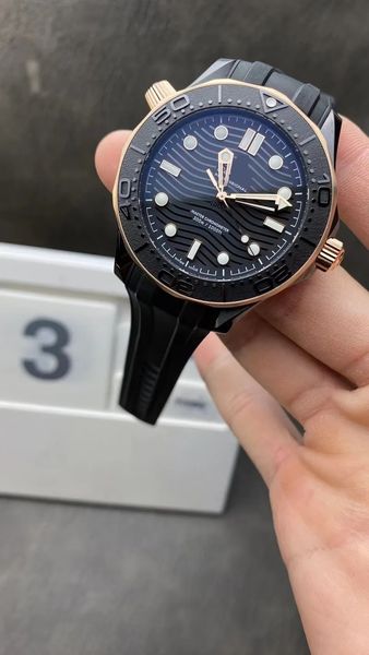 

the latest 43.5mm ceramic zro2 wavy men's watch orf or quality luminous automatic watch ring sapphire rubber watch, Slivery;golden