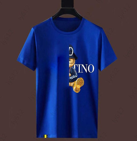 

blue mens t-shirts designer summer fashion leisure loose luxury brand letter bear pattern printed round neck short sleeve male clothes 5 co, White;black