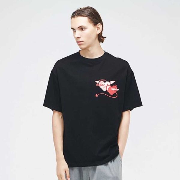 

vetements mosaic heart print high street designer fashion short sleeve summer t-shirt loose men and women lovers tee, White;black