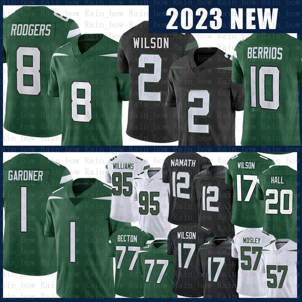

garrett 2 zach wilson jersey 8 aaron rodgers braxton berrios ahmad sauce gardner breece hall quinnen williams jetes joe namath new yorks mek, Black;red