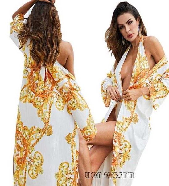 

printed cloak bikini split suit swimwear set long sleeve cover up designer swimwear for women227v9240831, White;black