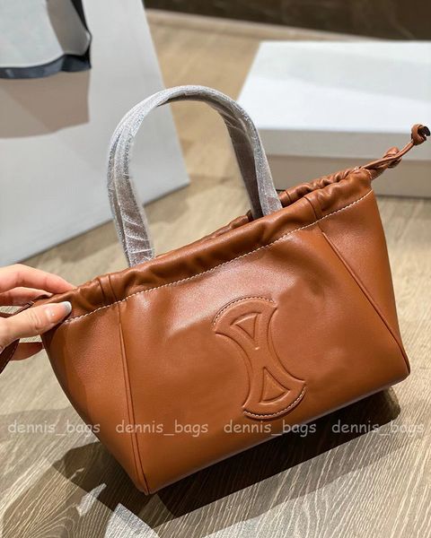 

women designer totes handbags crossbody bags brown fashion cabas smooth cow leather drawstring bag woman luxury shopping buket small cross b