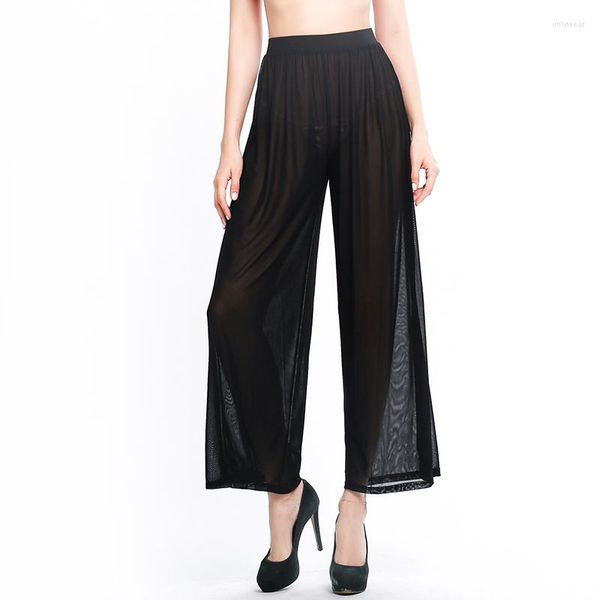 

Women' Pants Womens See Through Boho Beach Mesh Sheer Cover Up Transparent Wide Leg High Waist Trousers Loose, Black