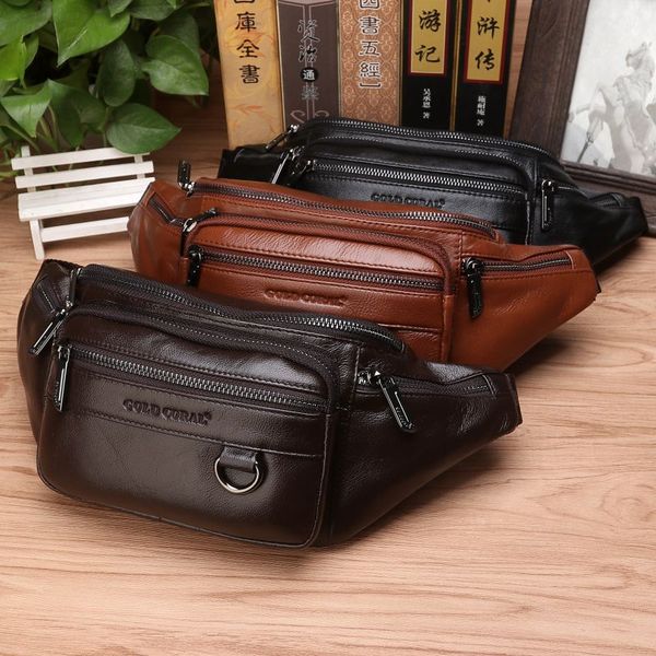 

belt bag men's genuine leather cowhide multifunctional men's bag sports dumpling type mobile phone waist bag cashier large capacit