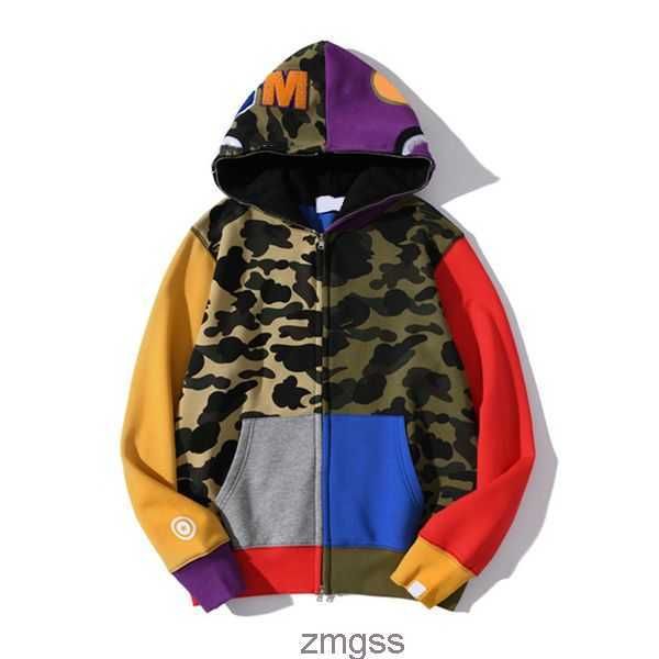 

yellow mens hoodies camouflage design red blue splicing fleece sweater plus size 3xl zipper sweater lovers sweatshirts designer fashion hood, Black
