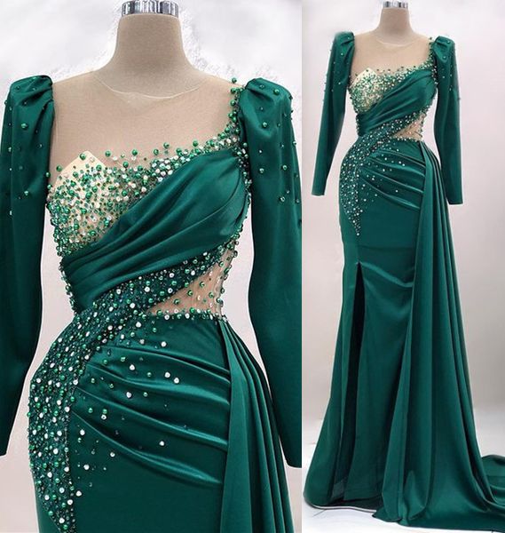 

2023 april aso ebi mermaid beaded prom dress hunter green satin evening formal party second reception birthday engagement gowns dress robe d, Black