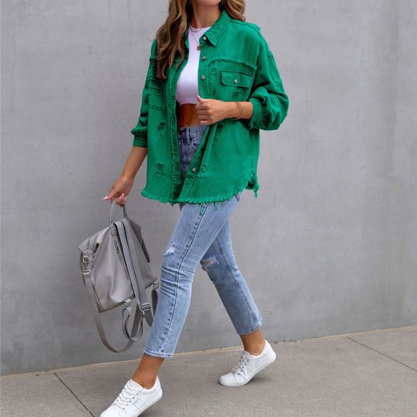 

women's jackets fashion women loose denim jacket ripped streetwear coats tassel peach green punk y2k jackets orange pink jeans chaqueta, Black;brown