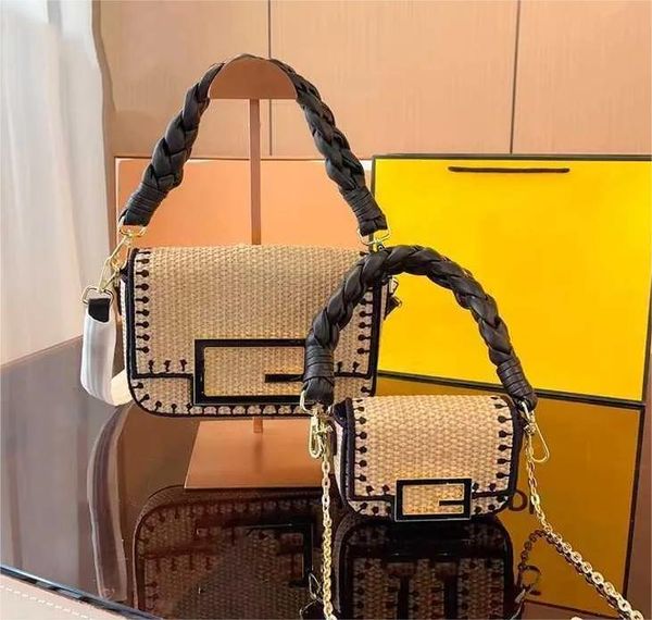 

famous bag raffia woven bag mini shoulder bag charm flap oversized f magnetic buckle handbag crossbody bag ladies summer straw bag purse