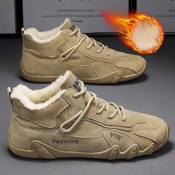 

safety shoes retro ankle boots for men flat casual plush warm snow boots sneaker non-slip work shoes men short boots autumn zapatillas hombr, Black;brown