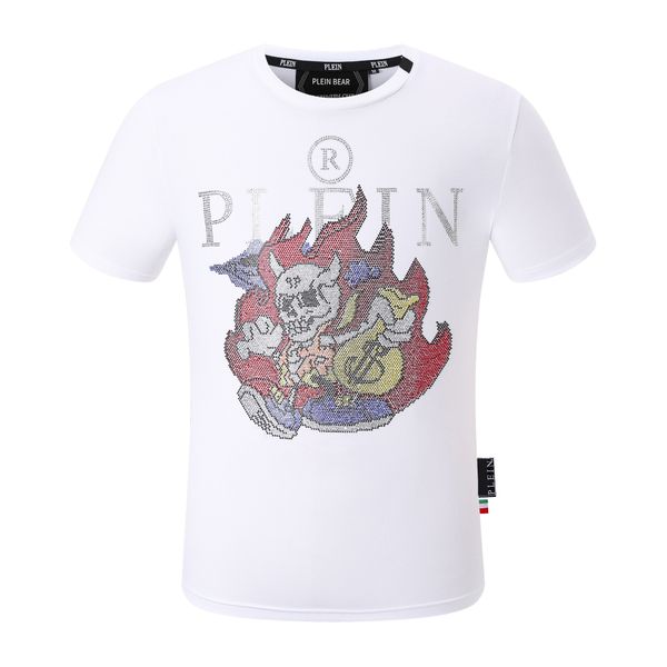 

plein bear t shirt mens designer tshirts brand clothing rhinestone pp skulls men t-shirt round neck ss skull hip hop tshirt tees 161260, White;black