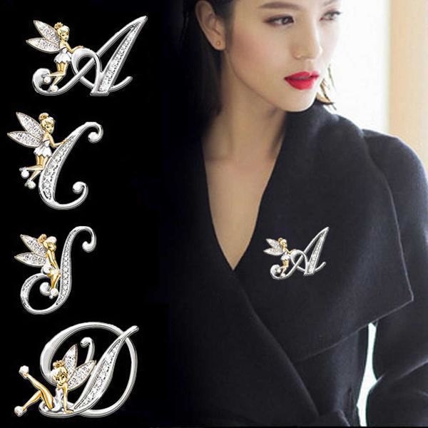 

pins brooches luxury brooch elf angel alphabet a-z letter lapel pin women rhinestone metal glossy lapel collar pin scarf clothes decor jewel, Gray