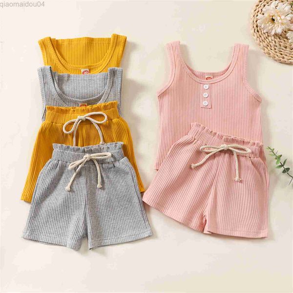 

clothing sets 1-6y casual children kids baby girl summer clothing girl outfits cotton ribbed sleeveless tank +shorts outfit 2pcs aa230426, White