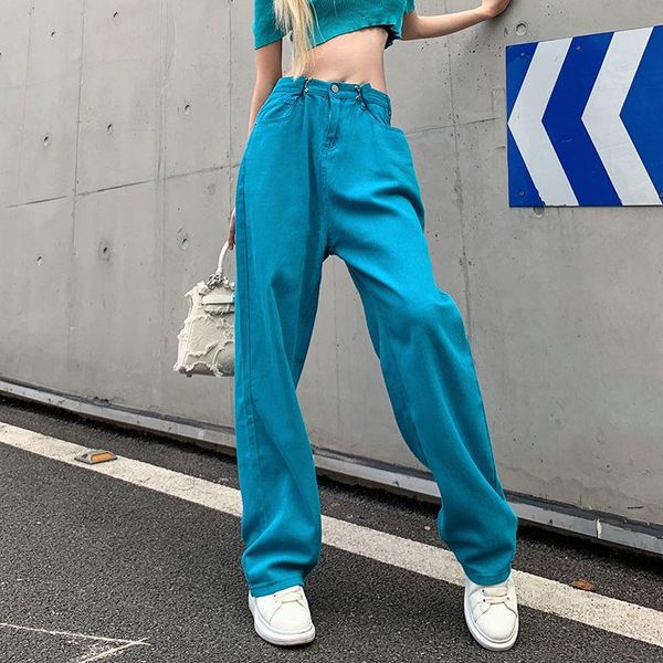 

jeans houzhou harajuku baggy jeans women streetwear wide leg denim pants female casual loose basic high waist trousers korean fashion, Blue