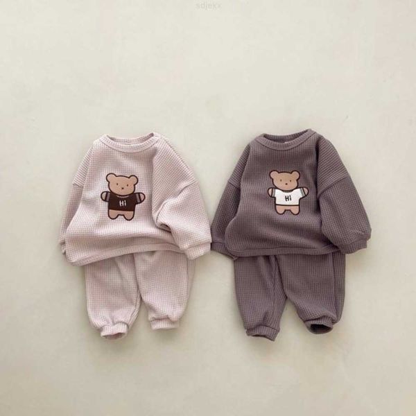 

clothing sets autumn 23 korean edition baby cotton waffle bear embroidery newborn early romper set crawler, White