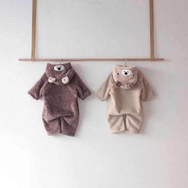 

clothing sets new baby cotton bear bodysuit long sleeve plush hooded creeper for boys and girls, White