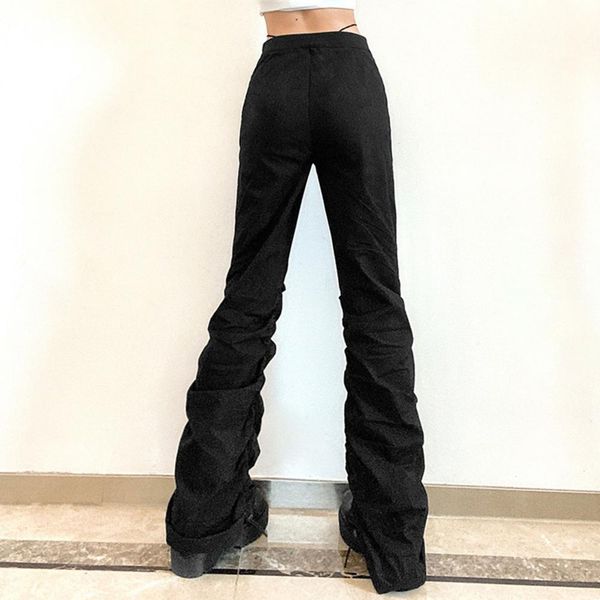 

capris hollow out black fashion drawstring pleated loose pants for daily wear, Black;white