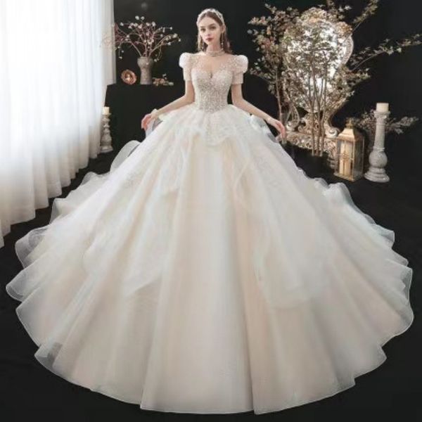 

2023 plus size lace a-line wedding dress illusion beaded vintage appliques big bridal gowns robe de mariee designer marriage dresses beach v, White