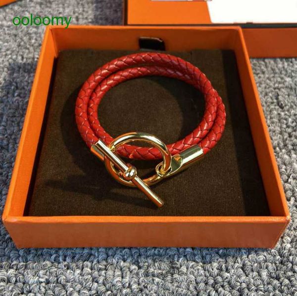 

hemres designer bracelet double layer leather folding cowhide woven bracelet with rainbow personality copper magnetic buckle jewelry for cou, Black