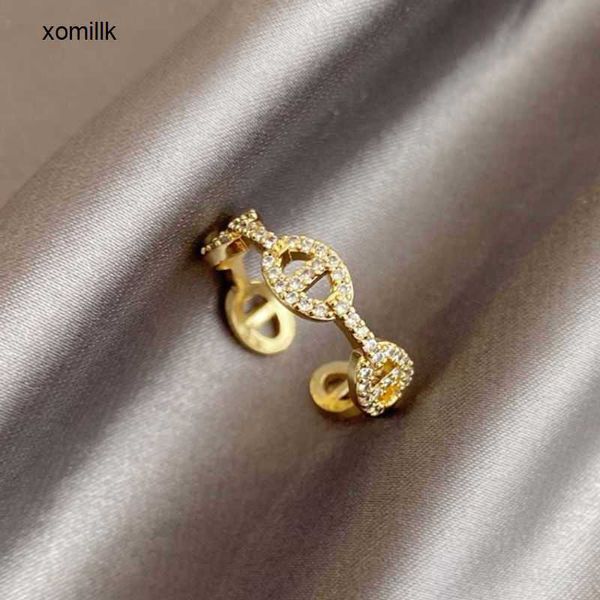 

hermm designer necklace band rings micro set zircon chain ring with adjustable opening for female minorities design in fashion and index fin, Silver