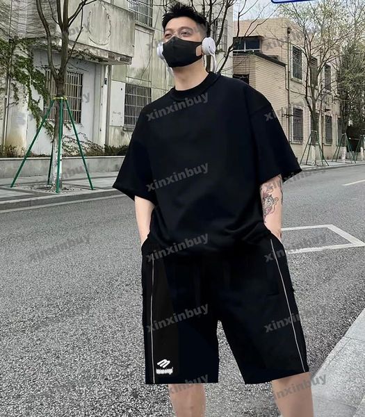 

xinxinbuy men women designer shorts pant reflective stripe panelled cotton spring summer brown white black khaki xs-2xl