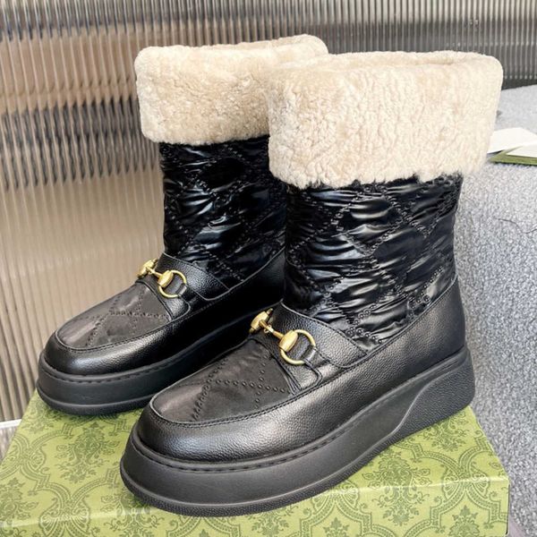 

australia snow boots ankle boot shoes classic warm boots womens wool leather platform winter full fur fluffy furry satin ankle boots cotton, Black