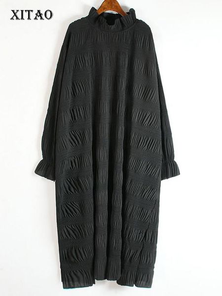 

dresses xitao pleated dress fashion new women pullover knitted 2020 elegant small fresh casual style loose solid color hem dress zy1348, Black;gray
