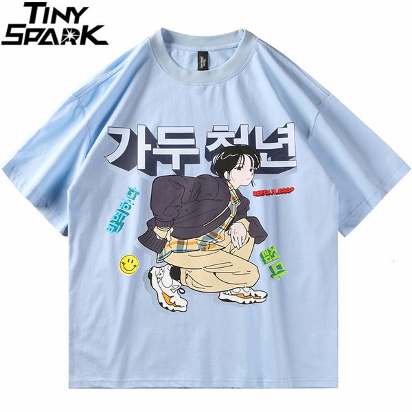 

men's t-shirts streetwear harajuku t-shirt men hip hop cartoon korean printed tshirt harajuku cotton casual summer short sleeve t shirt, White;black
