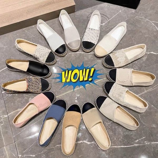 

luxury espadrilles classic casual shoes cap toe spring for women summer flat beach half slippers woman leather loafers fisherman canvas shoe, Black