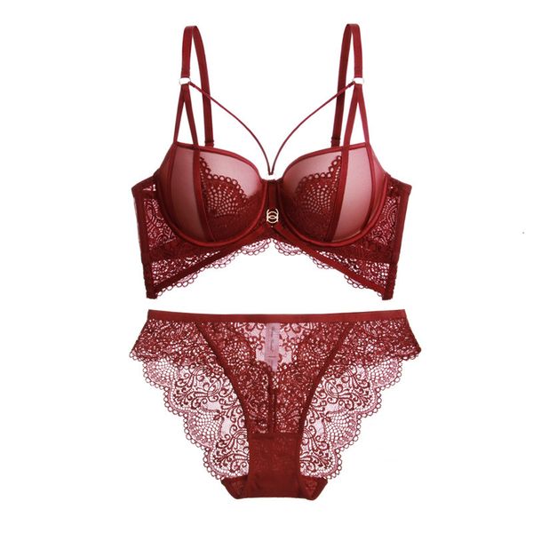 

bras sets dotey popsy women's bra set push up strappy style padded cup underwire 3 colours lace underwear set 230426, Red;black