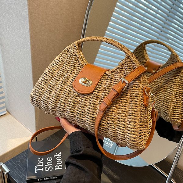 

shopping bags summer straw bag for women small woven handmade luxury design handbag lady tote vacation beach bag rattan leisure shoulder bag