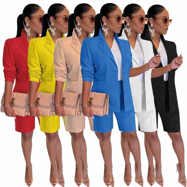 

women's tracksuits solid color business suit for jacket shorts two-piece spring and summer casual suit women clothing sets r60d#, Gray