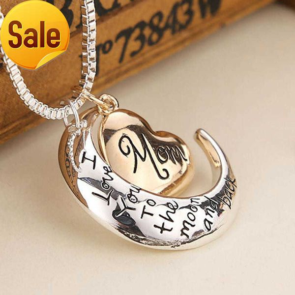 

heart jewelry i love you to the moon and back mom pendant necklace mother day gift wholesale jewelry gold necklaces for women, Silver