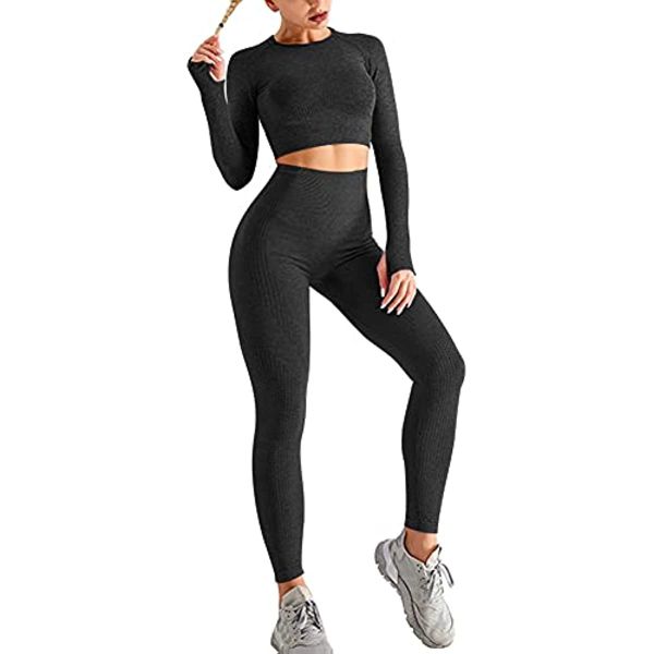 

workout outfit - seamless leggings and crop yoga set-women's 2 piece
