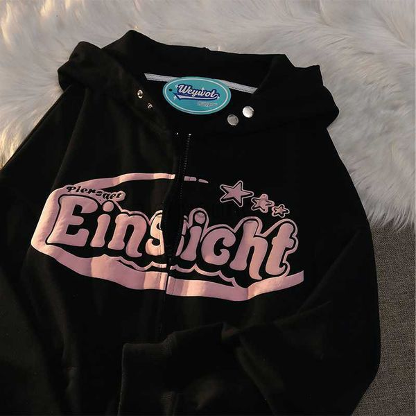 

men's hoodies sweatshirts 2023 spring new niche letter foam cardigan sweatshirt men and women y2k personalized all match couple long sl, Black