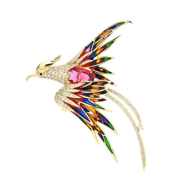 

pins brooches wuli baby crystal phoenix bird brooches for women men 5-color enamel flying beauty bird party office brooch pin gifts w0426, Gray
