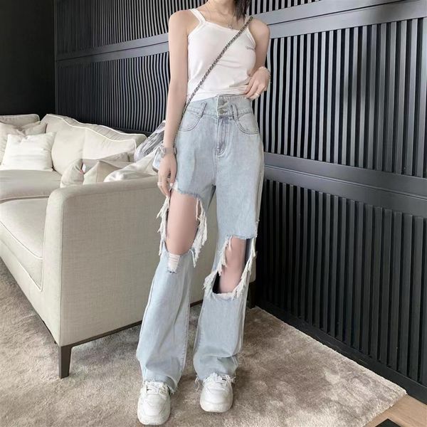 

jeans letnie nowe damskie jeansy zgrywanie workowate spodnie z szerokimi nogawkami vintage y2k myte harajuku hiphopowy sweter kobiece sp, Blue